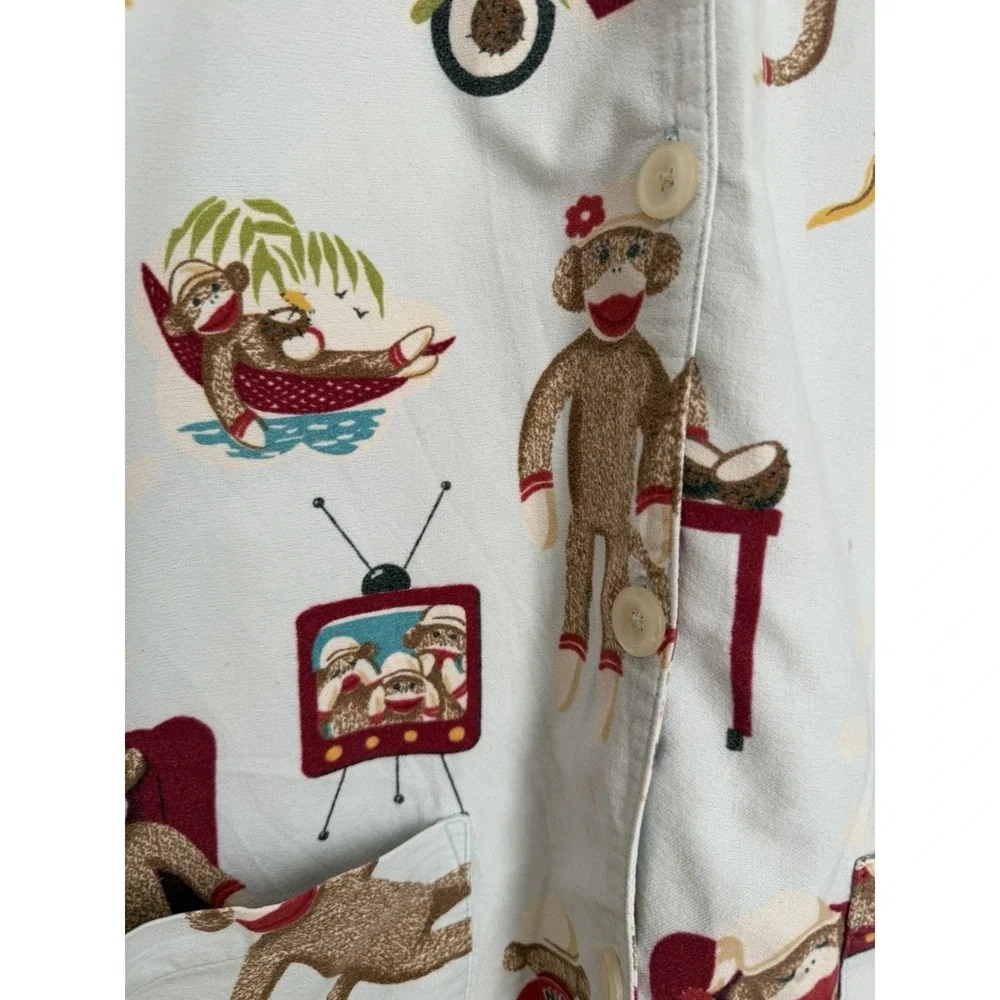 Nick & Nora Sock Monkey Pajama Top Sleepwear Womens‎ S Blue Whimsical Loungewear